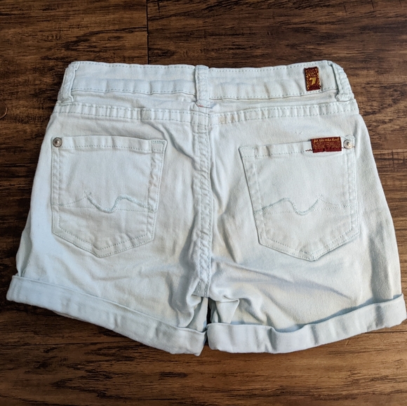 7 for all mankind Girls Size 10 Light Blue denim shorts cuffed - Picture 2 of 7